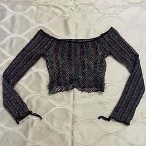 No tag - Colorful Striped Sparkly Off-Shoulder Crop Top